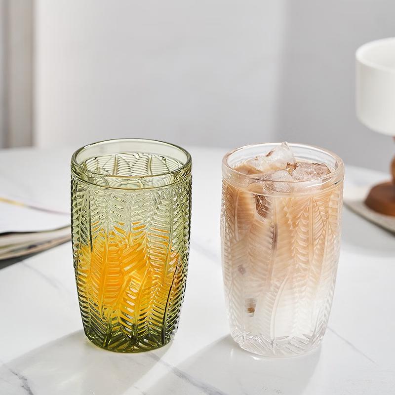 Shangqi Embossed Maple Leaf Green Glass Goblet Set