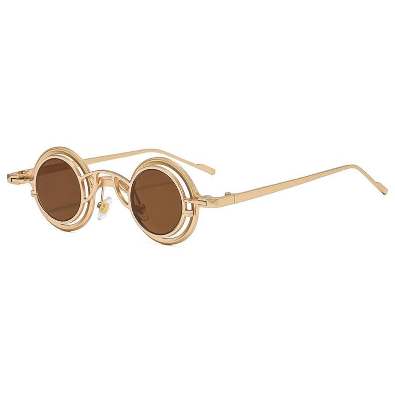Round Metal Frame Sunglasses Retros Trendy Light Weight Sunglasses with Sun Protecting for Outdoor Activity