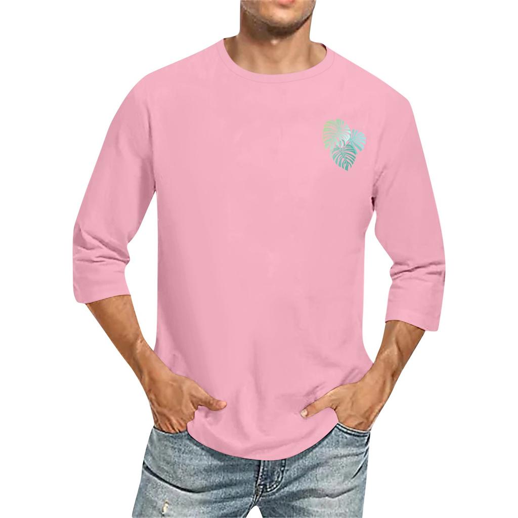 Men's Casual and Fashionable Printed Round-neck Three-quarter Sleeve Top T-shirt