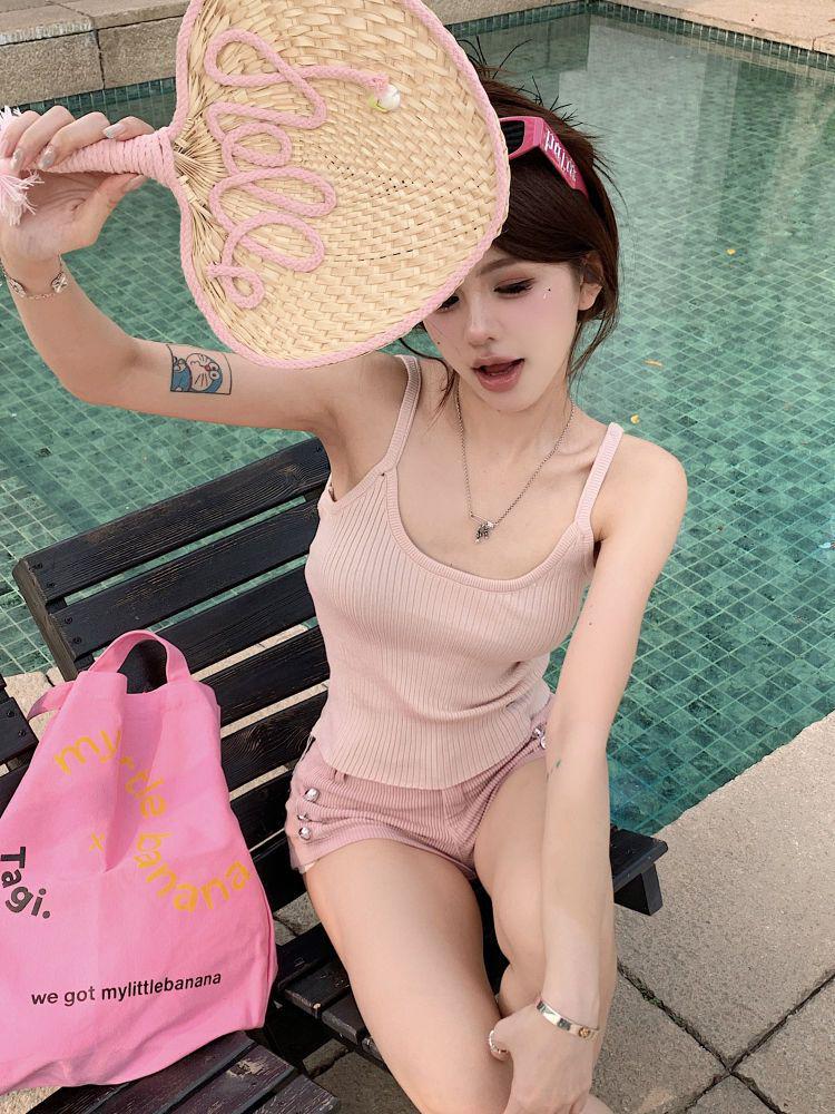 Spring 2025 Cartoon Embroidery Camisole: Women's Sweet & Spicy Slimming Top