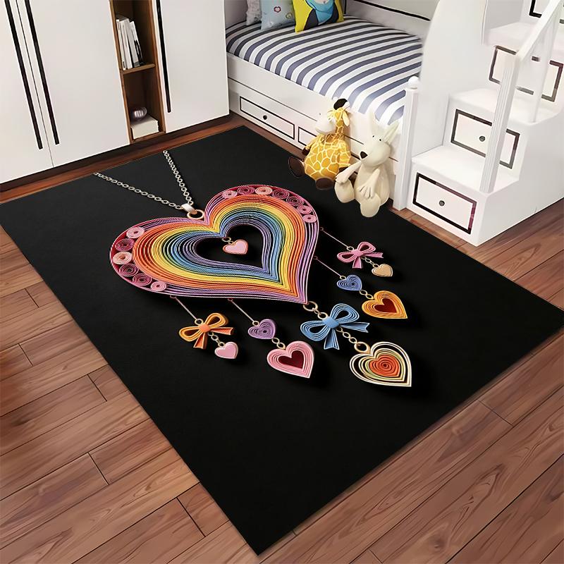 Colorful Heart Pattern Carpet with Hanging Charms Design for Home Decor Suitable for Use As an Anti-slip for Living Room Bedroom Sofas