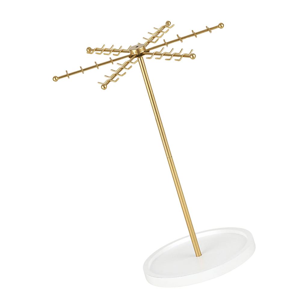 Modern Gold Jewelry Display Stand 48 Hooks 360 Rotating Design Compact Storage Solution For Necklaces Bracelets Perfect Gift
