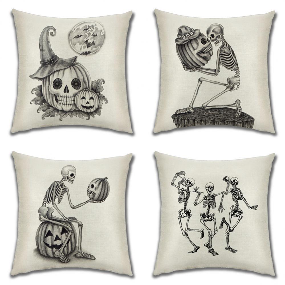 45*45cm Halloween Pillow Cover Cartoon Pumpkin Skull Antasy Witch Castle Flax Sofa Cushion Cover Home Textile Rooms Decorations