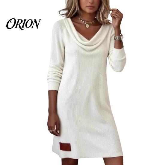Comfortable Daily Dress Cowl Neck Knit for Women, Long Sleeve Ribbed Stylish Casual Women Mini Sweater Dress, Fall Spring Outfits Beach
