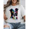 Colorful Border Collie Wearing Sunglasses T Shirt Rainbow Splash Art Dog Graphic Short Sleeve Tee Dog Lover Casual Tops