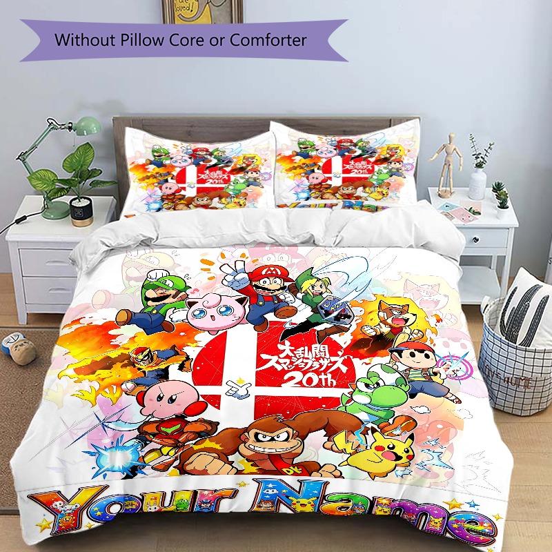 Super Smash Bros Characters Bedding Set Personalized Washable Custom 3Pcs Duvet Cover Pillowcases Soft Microfiber Home Bedroom Gift