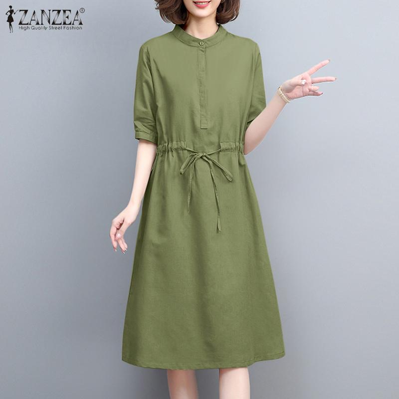 

ZANZEA Женское летнее повседневное свободное платье-рубашка с о-образным вырезом с половиной рукава