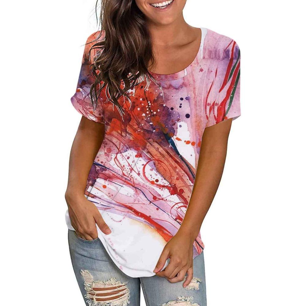 Bright Floral 3D Digital Printed Women's Fashionable Casual Round Neck Short Sleeved T-shirt