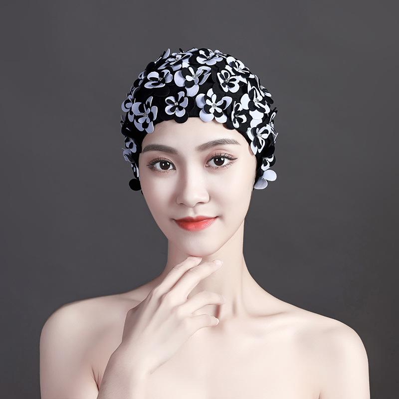 Badekappe Damen Diamantblume Handgefertigt Dreidimensional Handgenäht Dreilagige Blume Würgt Den Kopf Nicht Doppeltes Gewebe Schwimmen Spa