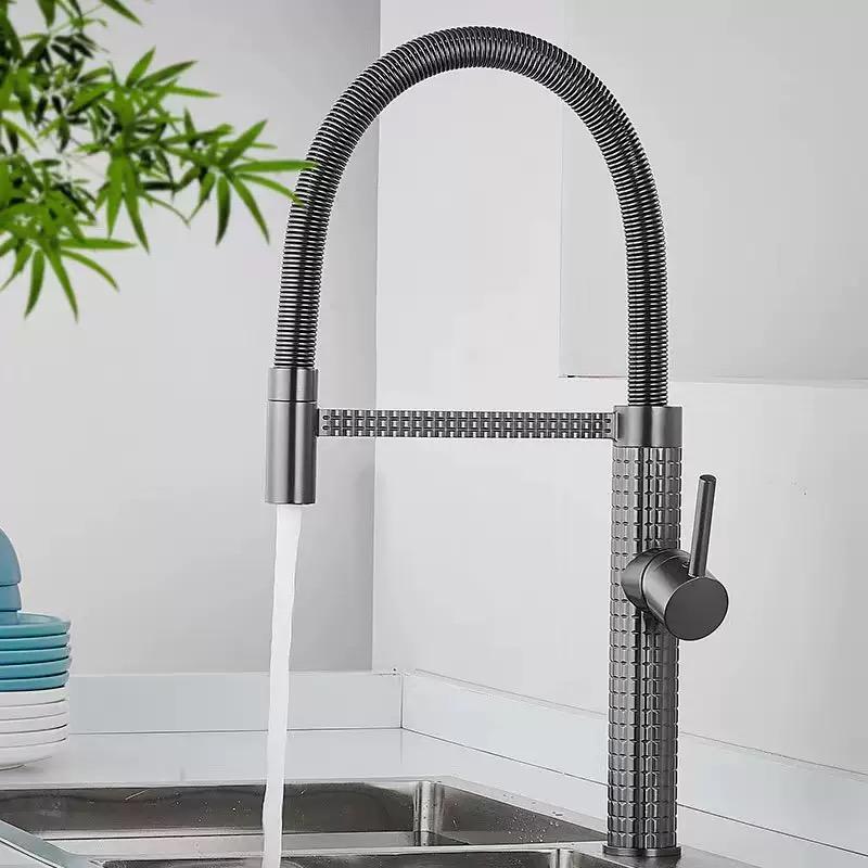 Waterway finely carved pull-out rotating cold and hot kitchen faucet