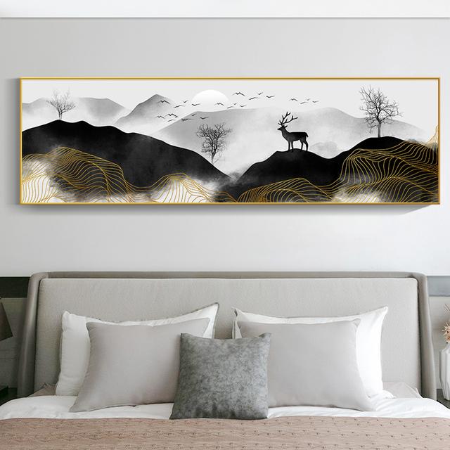 

Новый китайский пейзаж, картина тушью, печать на холсте, золотые летающие птицы, постеры с горным озером, принты для гостиной, спальни 20cm×40cm NoFrame