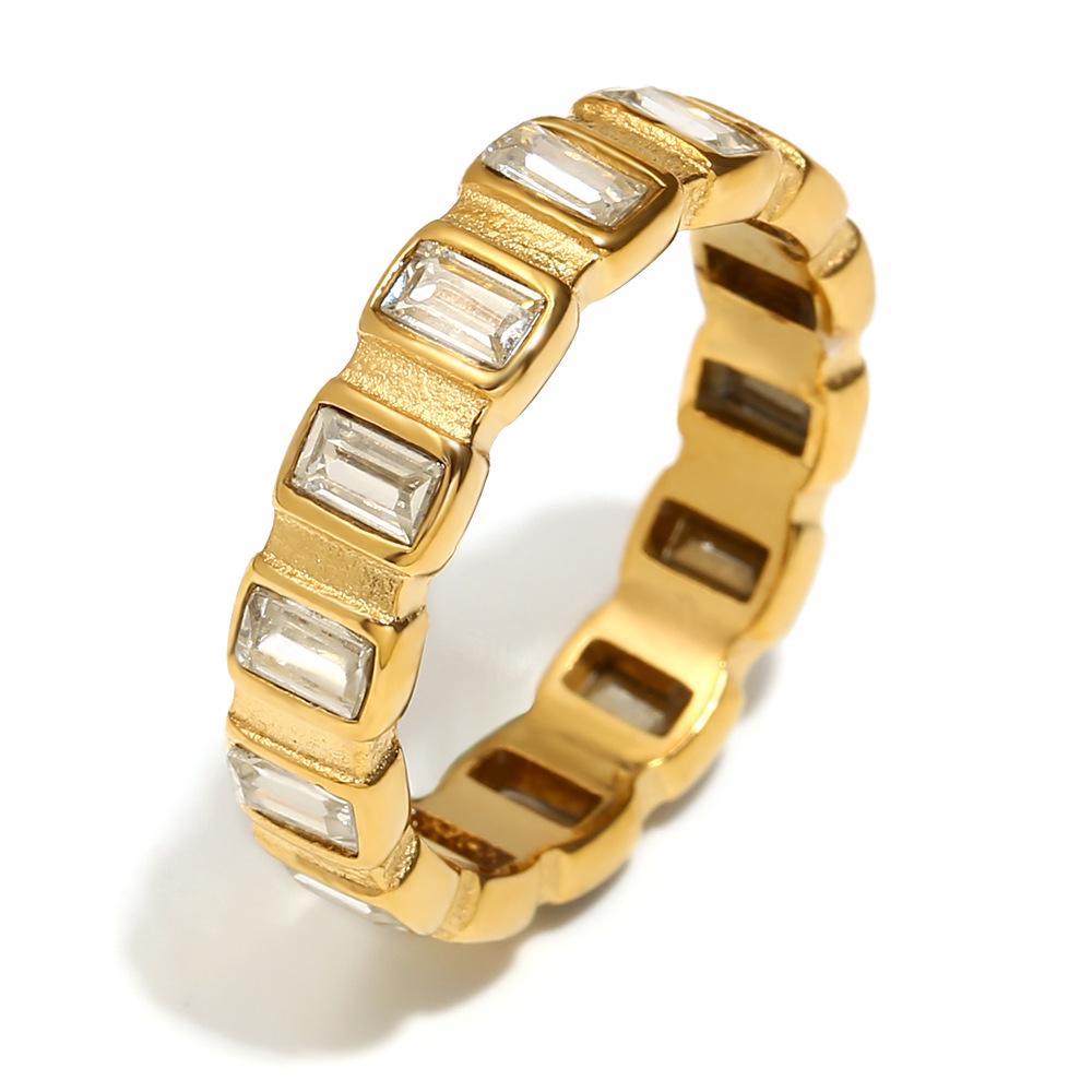 

European & American Niche Luxury Gold Zirconia Stainless Steel Waterproof Ring for Women Size 6 золотий