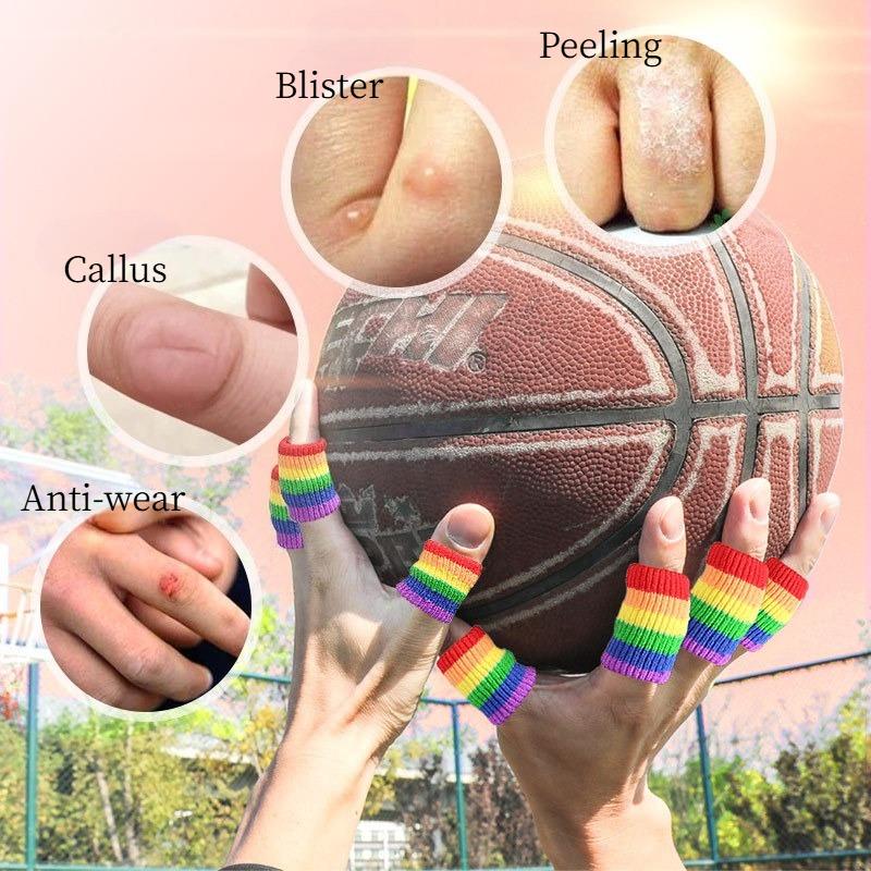 10pcs New Arrival Rainbow Finger Guards - Breathable Nylon Protective Sleeves for Sports, Basketball, Badminton