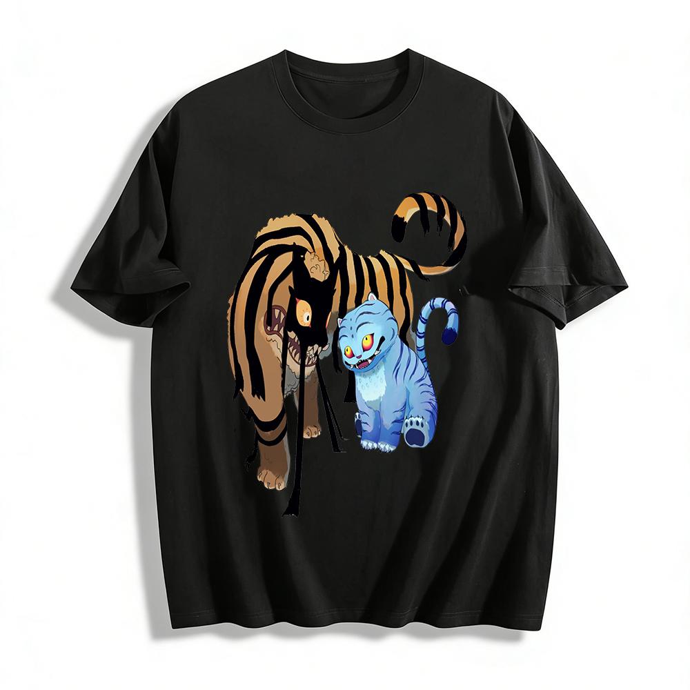 

Dark Style Weird Tiger Cat Print Casual T-Shirt Unisex Trendy Loose Top Pure cotton T-shirt 6XL