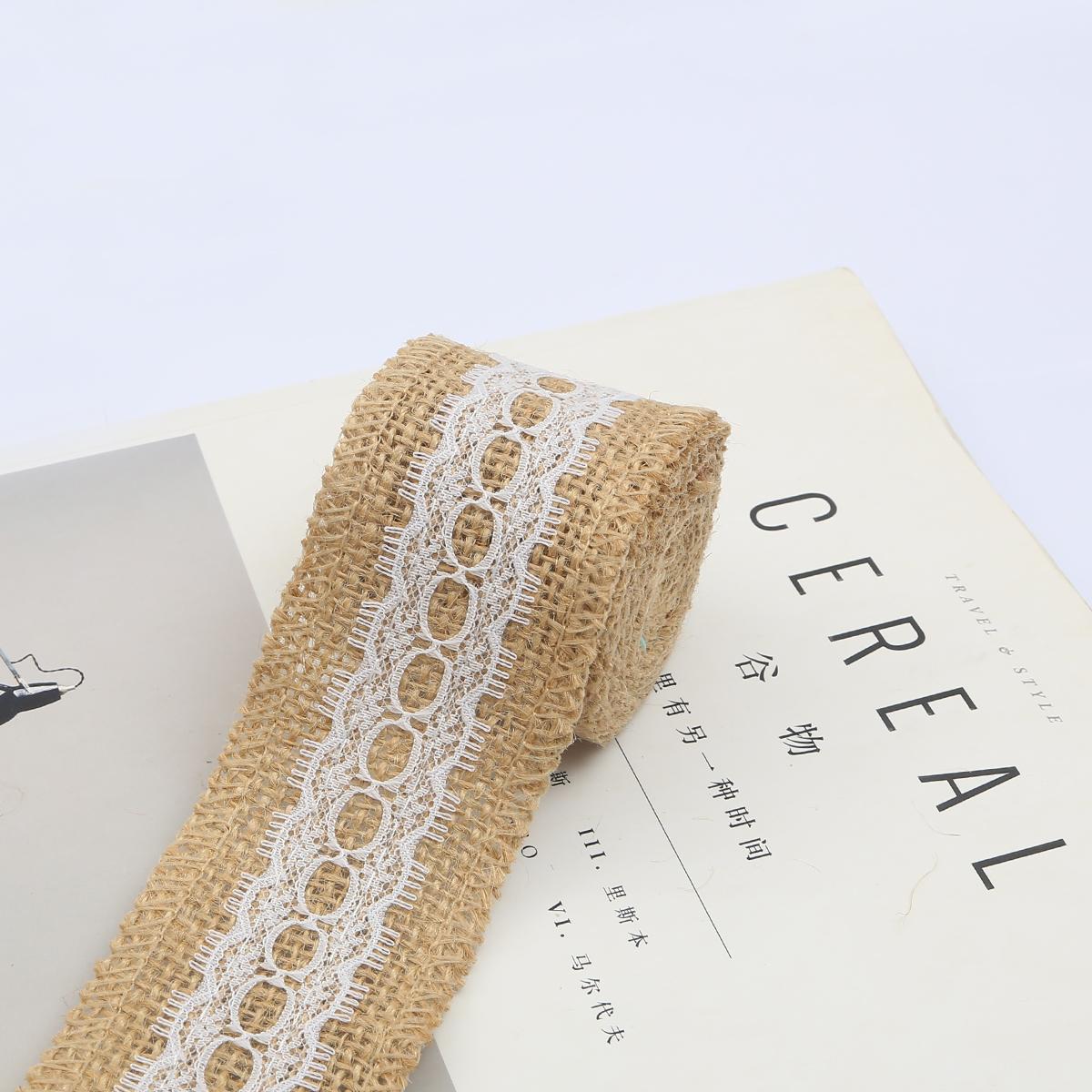 

2 м/рулон натуральная джутовая лента из мешковины с белой кружевной отделкой по краю, деревенский винтажный свадебный декор, гессианское кружево, джутовый рулон, сделай сам, товары для рождественской вечеринки 5cm