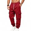 Men S Fleece Lined Cargo Sweatpants Drawstring Waist Multi Pockets Jogger Pants