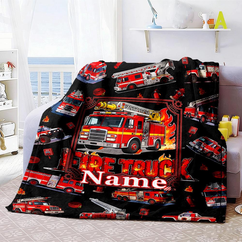 Fire Truck Customize Your Name Home Blanket S Comfortable Soft Lightweight Allseason Multipurpose Blanket For Picnics Sofas Offices Beds Living Rooms