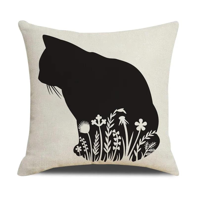 Funny Cats Printed Cushion Cover 45x45cm Linen Pillow Case Farmhouse Home Office Decor Throw Pillowcase Pillow Cover for Pillows