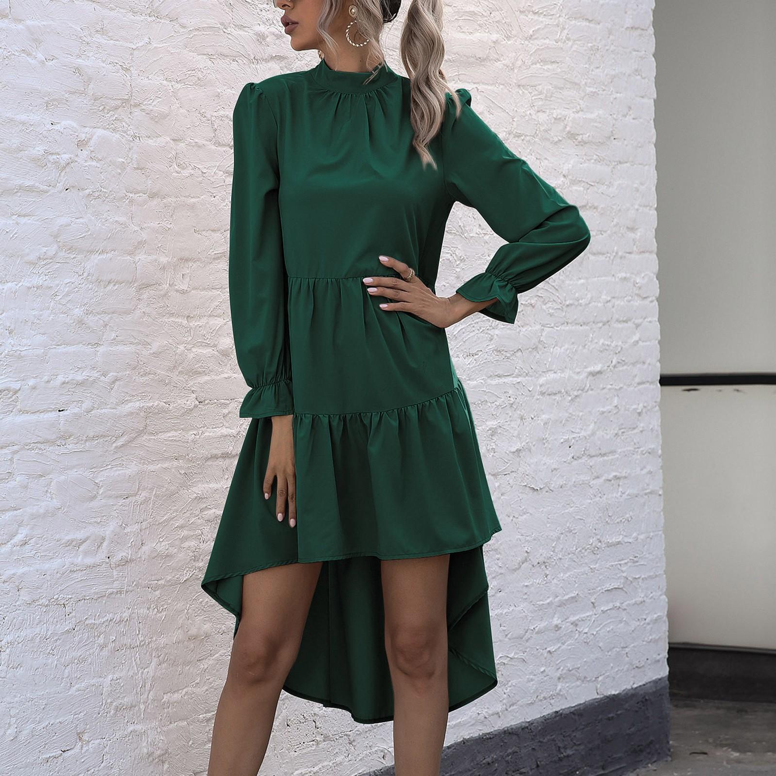

Fashion Women s Dress Sexy V Neck Party Irregular Long Sleeve Dress M зелёный