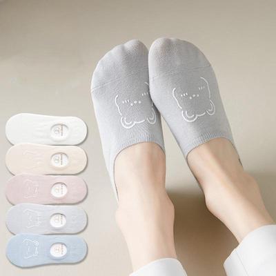 3 Pairs of Cotton Cute Cartoon Bear Boat Socks Fun Soft Breathable Women's Summer Short Non-Slip Invisible Socks