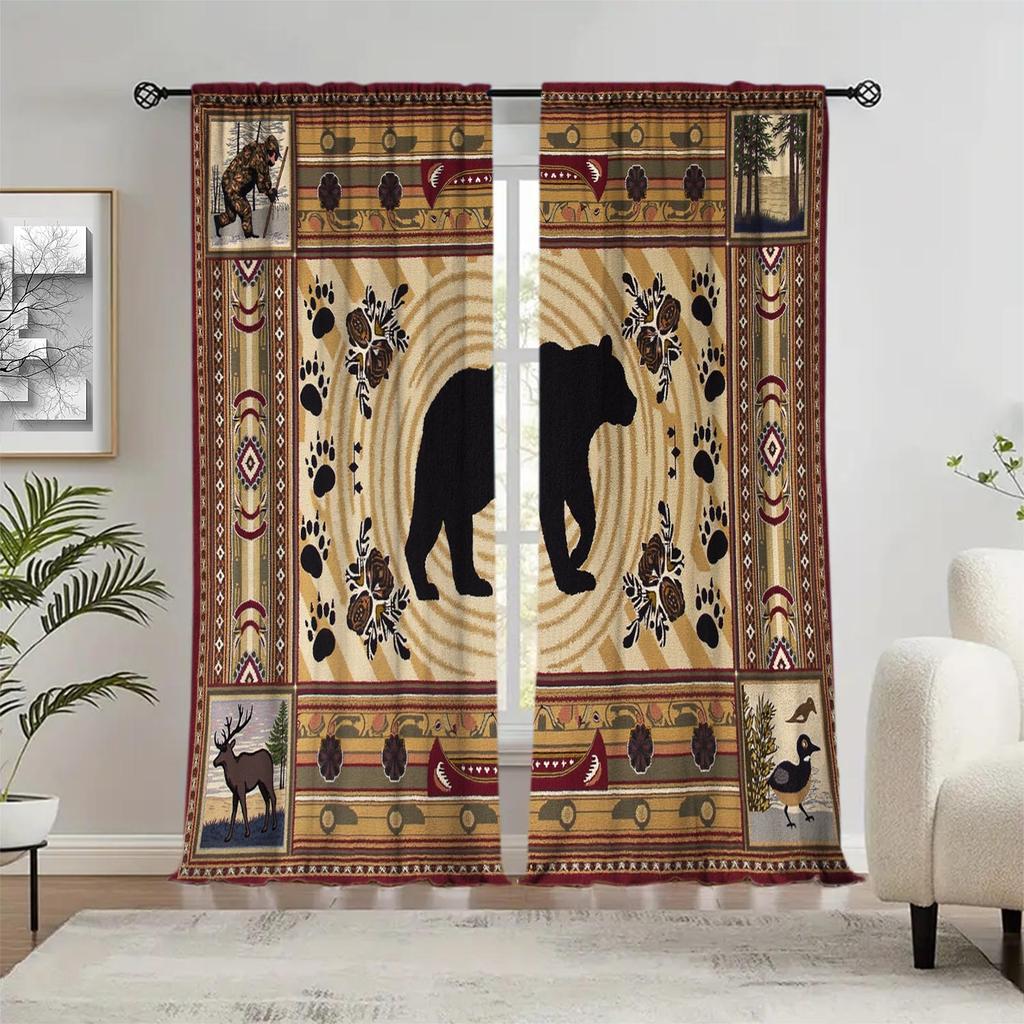 Panels American Country Bear Patterned Curtains Versatile Design Suitable Any Style Creating Peaceful Living Space Curtain Made Of Polyester Washable