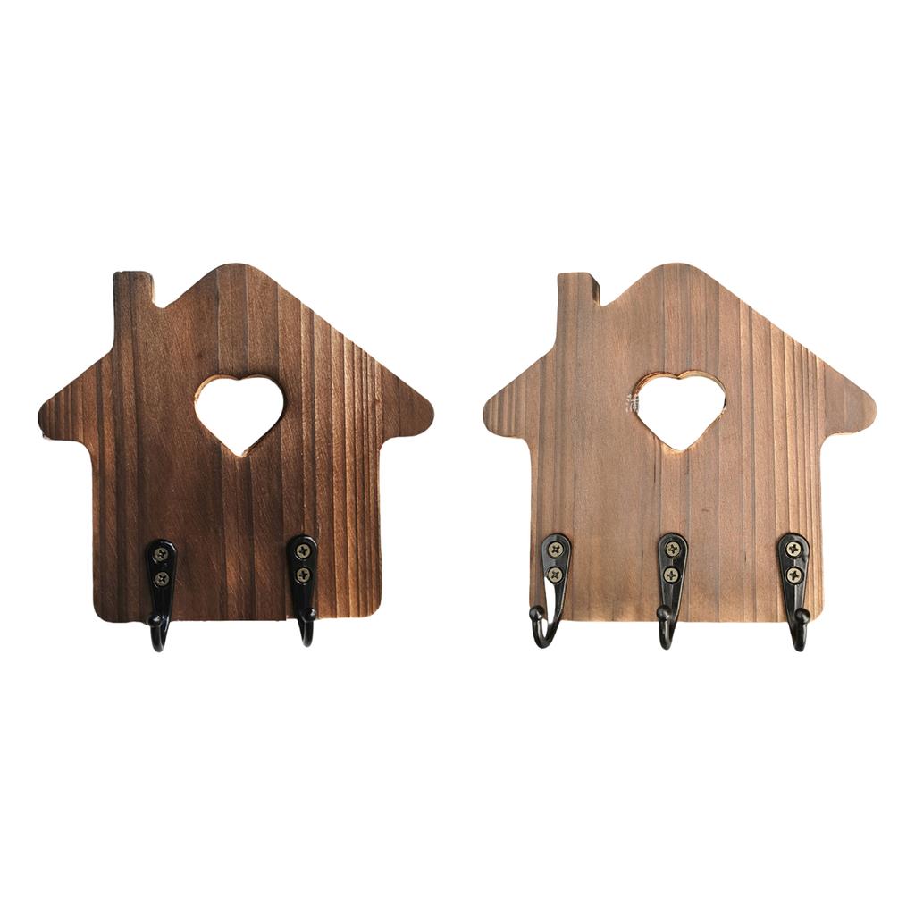 Decorative Wooden Key Hanger Wall-Mounted Key Storage Rack with Hooks House Shaped Entryway Decoration Coat Organizer