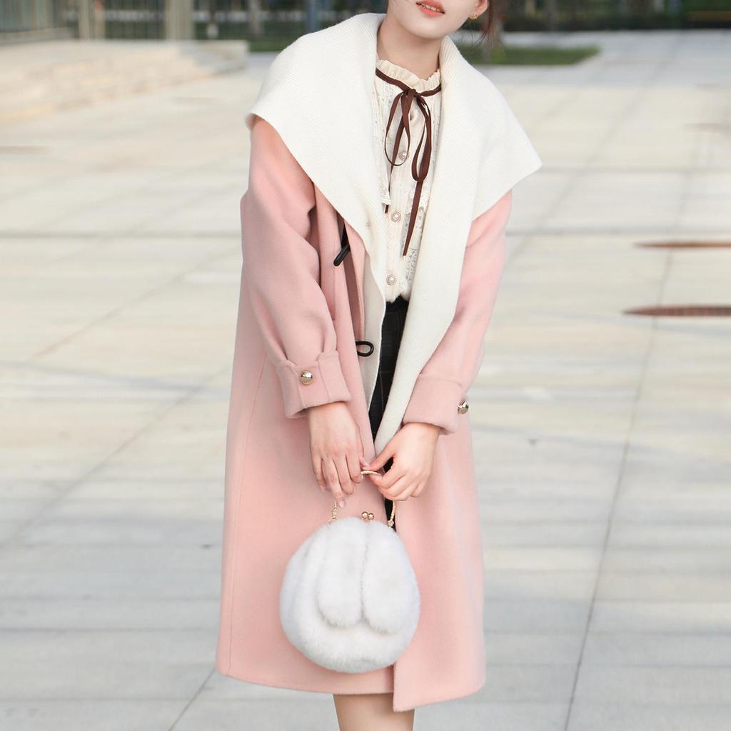 Damen 2025 Petite Kapuzen-Doppelseitiger Kaschmir-Woll-Übermantel, Mittellang