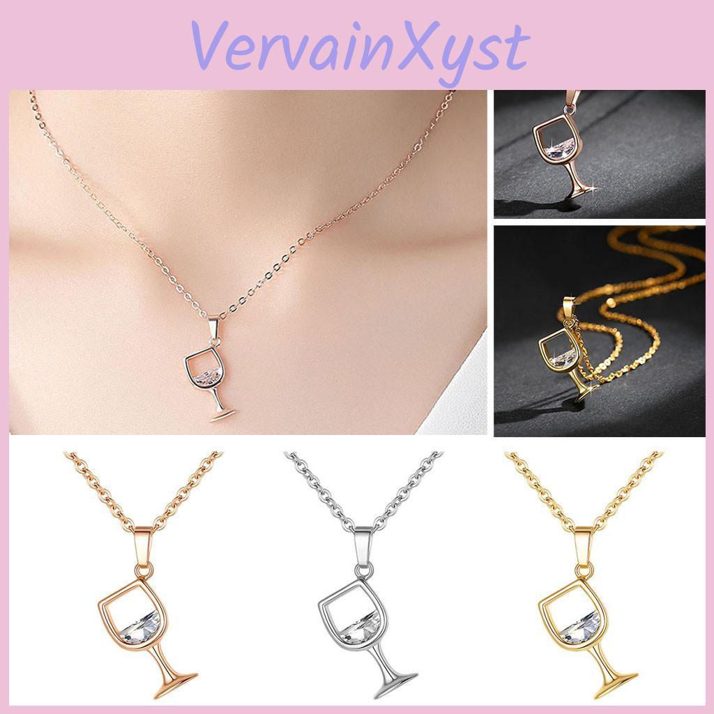 Zirconia Glass Wine Women Pendant Long Chain Necklace Jewelry Gift
