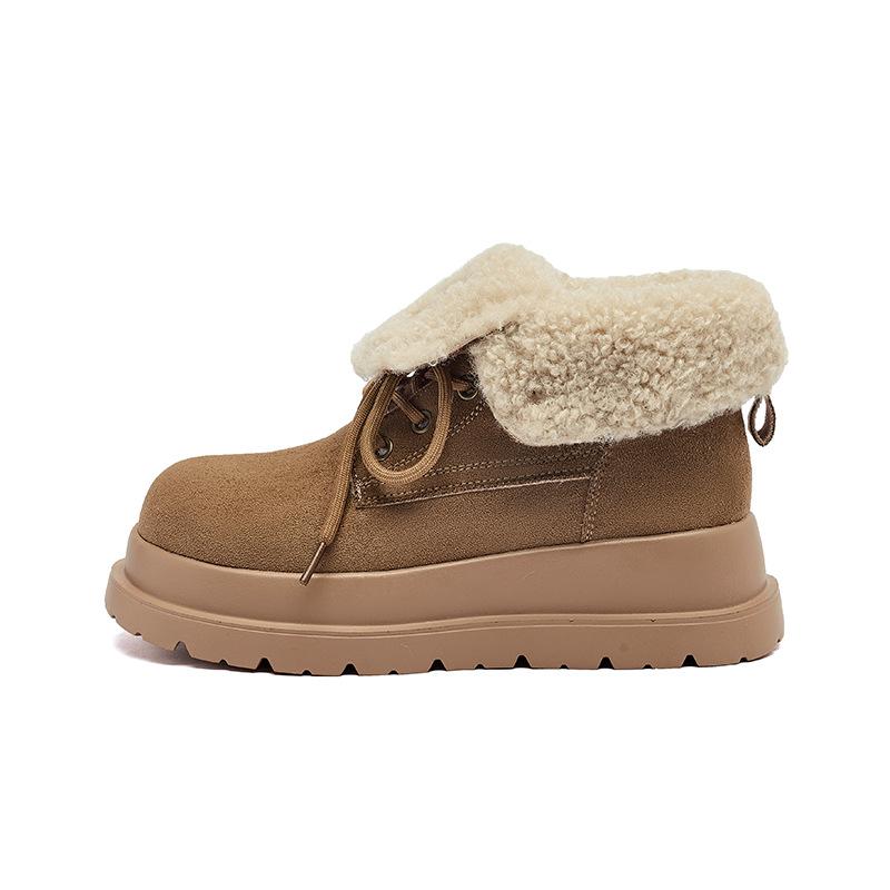 Augustine Flip Snow Boots Women's 2025 New Winter Thick-soled Plush Cotton Shoes Short British Martin Boots