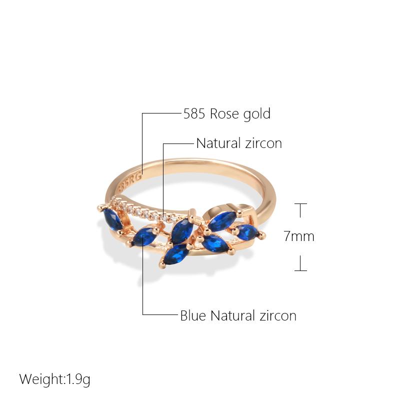 New Blue Natural Zircon Ring For Women Trendy  Rose Gold Leaf Ring Romantic Vintage Wedding Jewelry Fashion