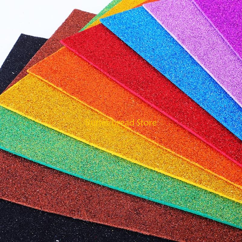 W89C 10Pcs Glittering Sponge Paper 2mm Thickness Adhesive Craft Paper Assorted Color