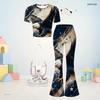 Girls Abstract Printed Round Neck Short Sleeve Top Flared Pants Two Piece Set