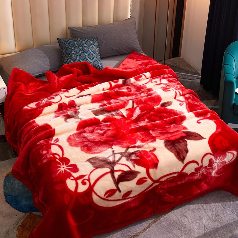 Raschel Double-Layer Thick Winter Wedding Red Blanket - Warm Cloud Blanket Gift