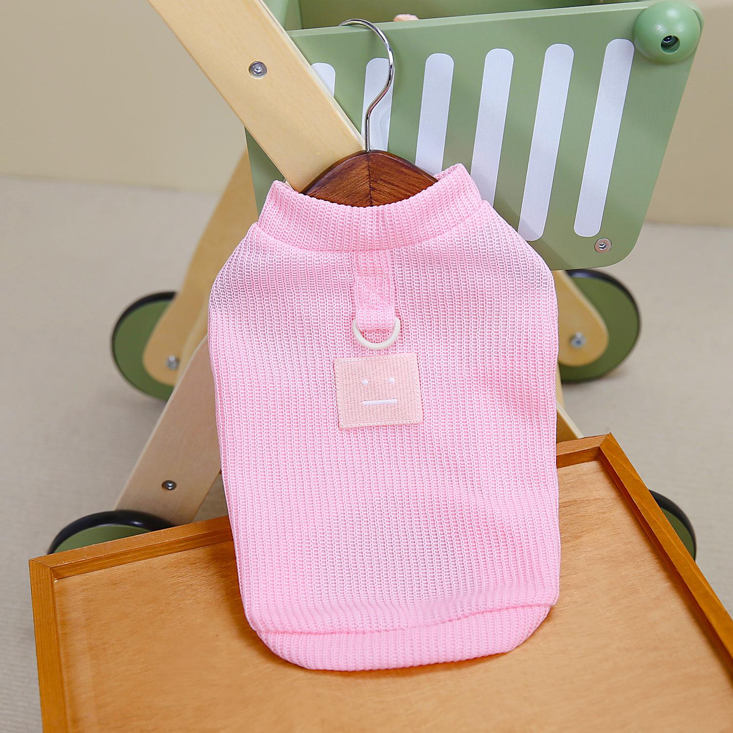 

Spring and summer, thin pet clothes, cat Bigbear miniature dog Teddy T-shirt suspender smiley face label knitted pet clothing 2XL (13-9 kg)