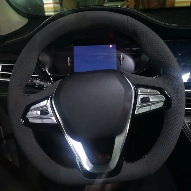 

Ручная прошивка Черная замшевая кожа Противоскользящая Дышащая Чехол на руль автомобиля Для Changan CS35 Plus Автомобильный интерьер Black Thread