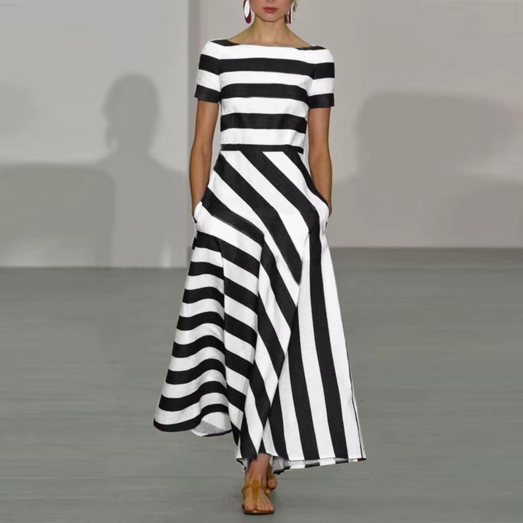 New Arrival Striped Maxi Dress for Women, Popular Casual Long Dress for European American, Fashion Women's Daily Dress
