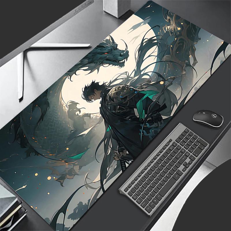 Mond Samurai Wolf Mauspads PC Cool Roter Anime Junge Tastaturteppich Gamer Schrank Mauspads Laptop Schwarz und Weiß Erweiterte Schreibtischmatte