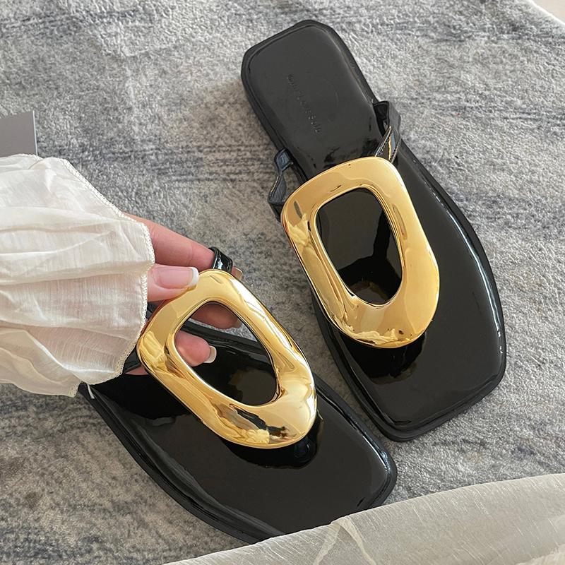 Fashion Fashion Metal Flip Flops Women Slippers New In 2025 Luxury Summer Beach Female Slides Ladies Slippers Flats Sandals Shoes