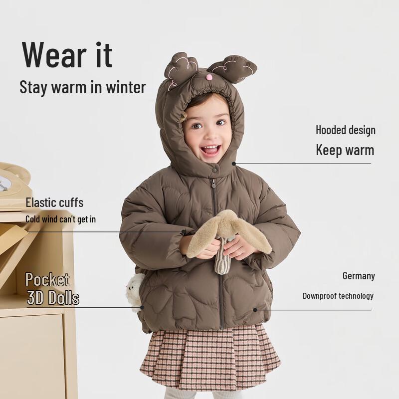 Balabala Girls' Winter Cartoon Puffer Jacket