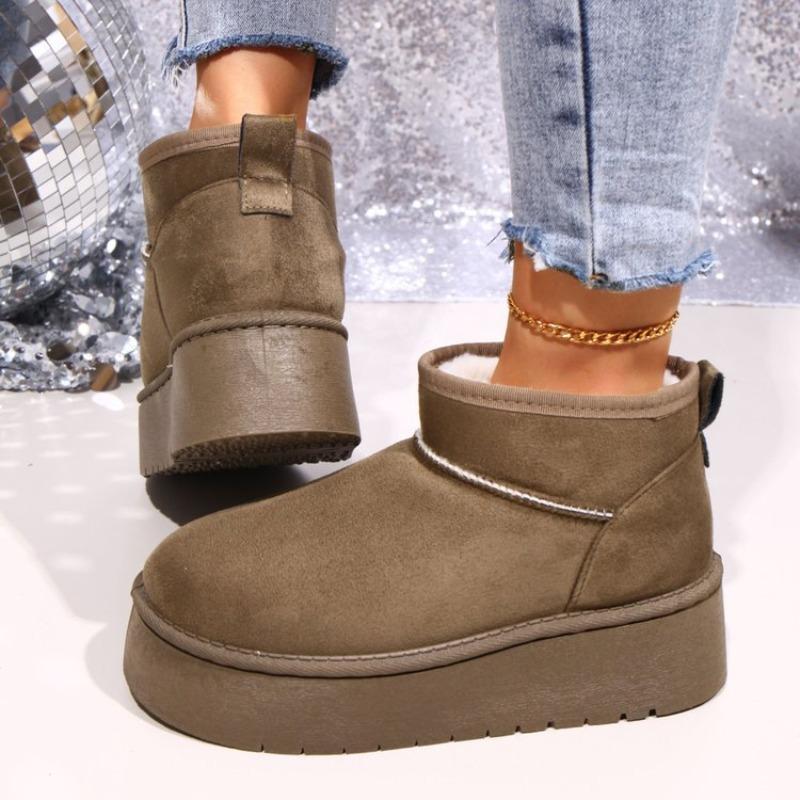 Women's Wide Width Platform Snow Boots, Minimalist Outdoor Winter Booties, Versatile Warm Ankle Boots for Women