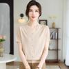 Mom's Chic Summer Knit Top with Frog Buttons - Youthful Short-Sleeved T-Shirt for Middle-Aged and Elderly Women