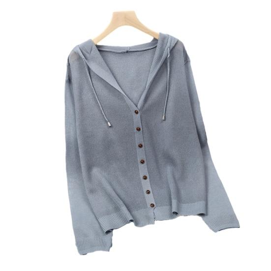 Women Tops Hooded Drawstring Long Sleeve Pure Color Casual Blouse Loose Fit Summer Thin Ice Silk Sun Protection Coat