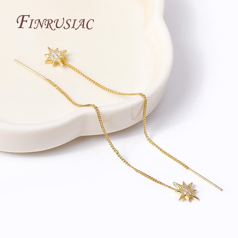 Trendy Long Tassel Chain Ear Wire Hanging Earring Female 18K Real Gold Plated Shiny Star Ear Thread Earrings For Women Jewelry