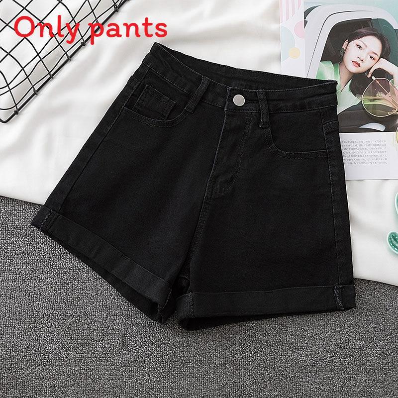 Basic-Baumwoll-Denim-Shorts für Damen, Sommer, hoher Bund mit umgeschlagenen Kanten, Freizeitkleidung
