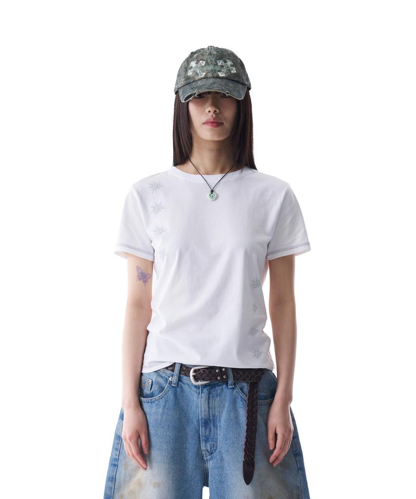 AAKAM Cracked Sun Half Top (White)