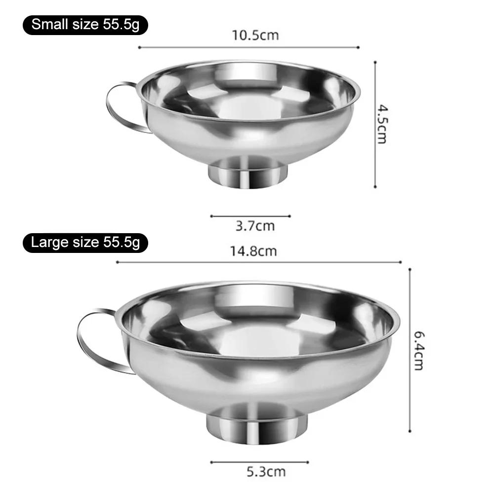2 Size Stainless Steel Wide Mouth Canning Funnel Salad Dressing Liquid Funnel Hopper Filter Oil Funnel Kitchen Tools Gadgets