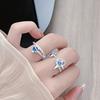 Sea Blue Star Exquisite Tetragonal Star Light Luxury Zir*****Pen Ring Personality Niche High-End Feeling Stacked Ring Woman