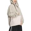 adidas Color Block Loose Fit Zip Up Hooded Drawstring Fleece Jacket Women Jackets Beige IK9863
