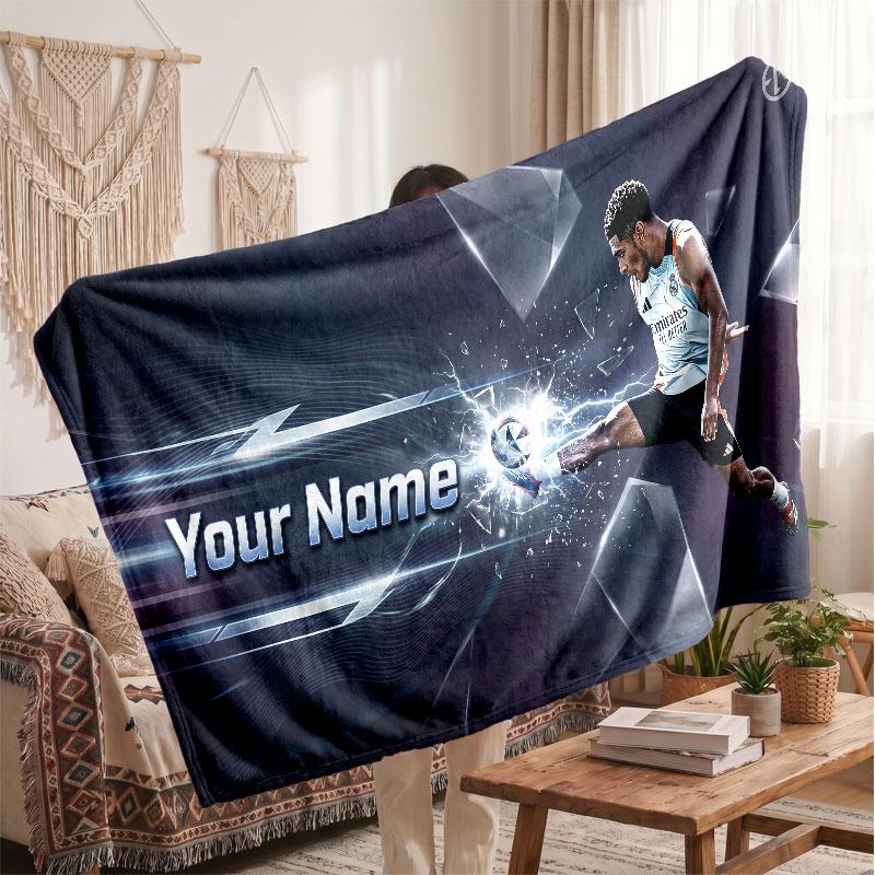 Jude Bellingham Personalisierte Fleecedecke Mit Fußballlogo, Benutzerdefinierter Name Text Weiche Warme Heimdecke