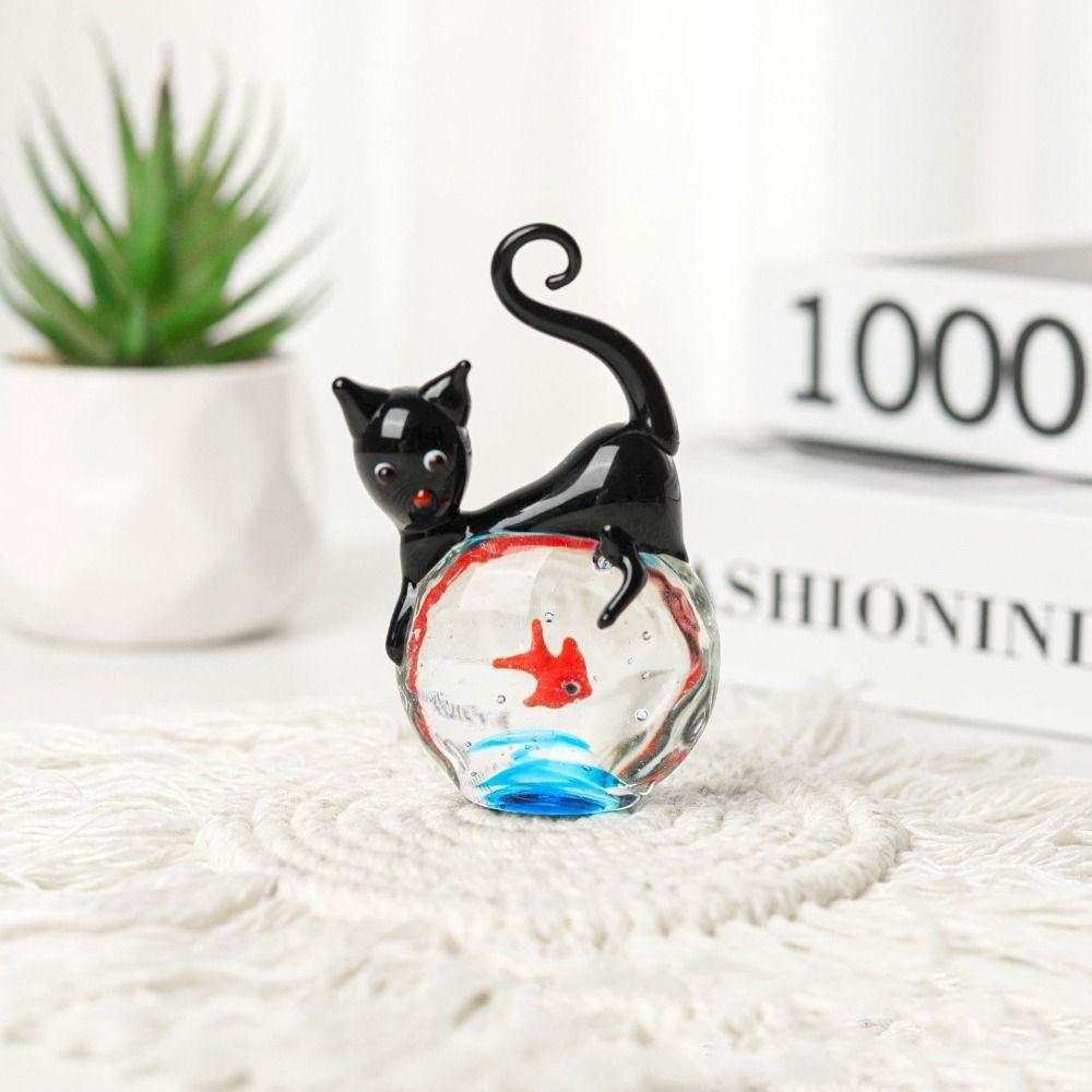 Home Decor Mini Pocket Fish Ornaments Living Room Desktop Glass Fish Black Cat Ornaments  Cute